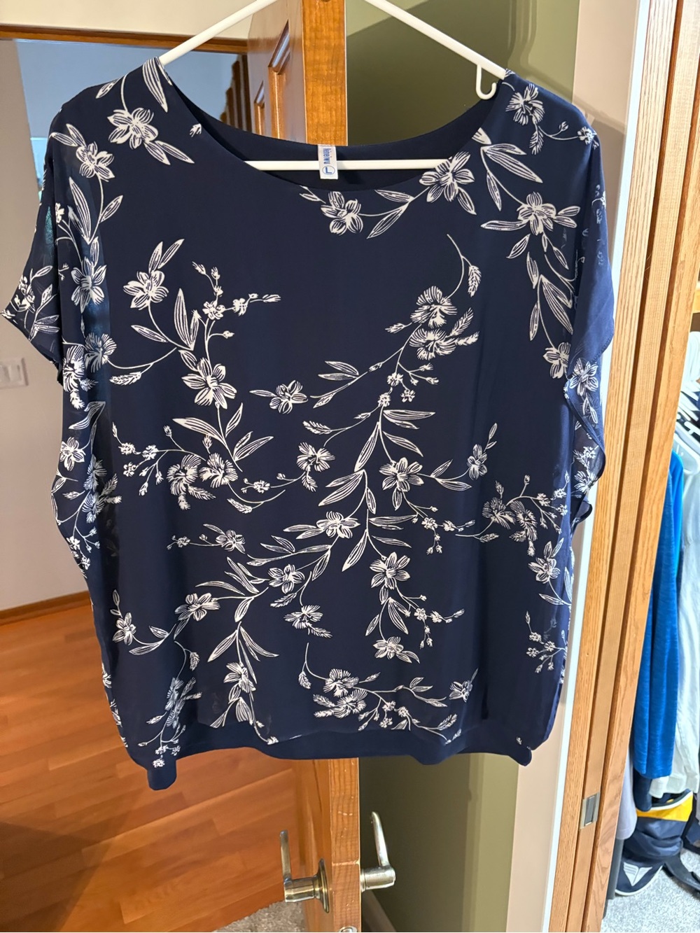 Women's Navy Blue Floral Boatneck Top